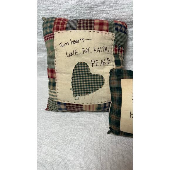 Primitive Country Patchwork Decorative Pillows Set of 2 Rustic Farmhouse Decor - Picture 3 of 5